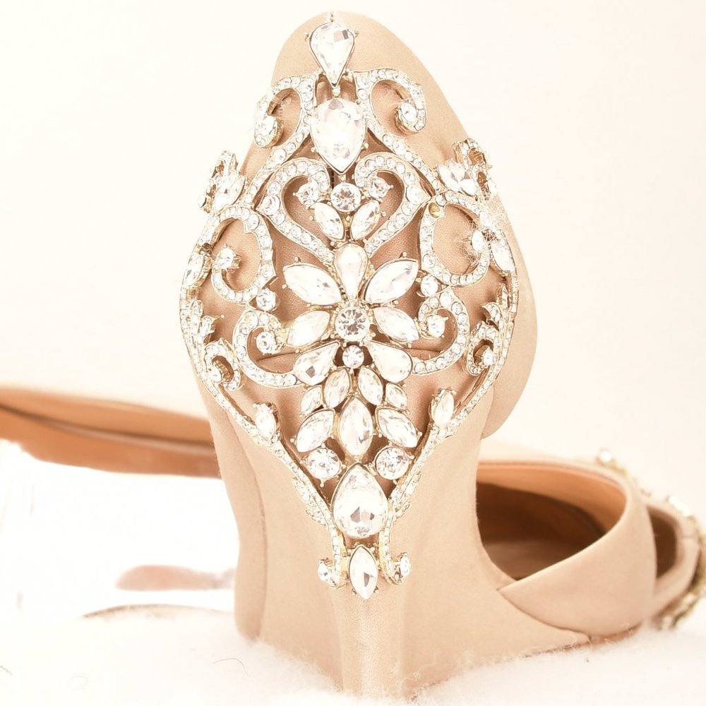 Badgley Mischka Embellished Cream Heels